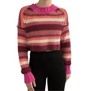 Free People Cropped Sweater Pink Knit Boho Casual Fall Indie Size Extra Small